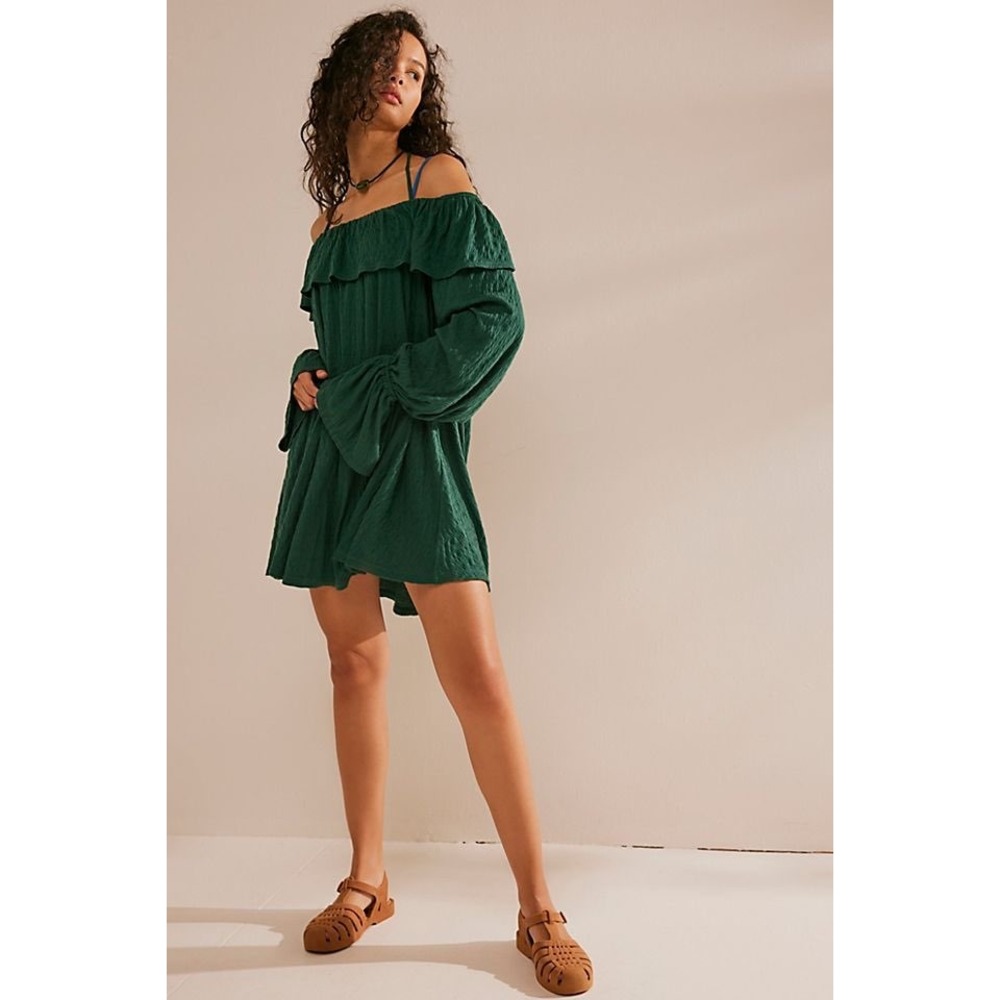 Free People Beach Hayden Mini Dress Green Off Shoulder Ruffle Boho Small